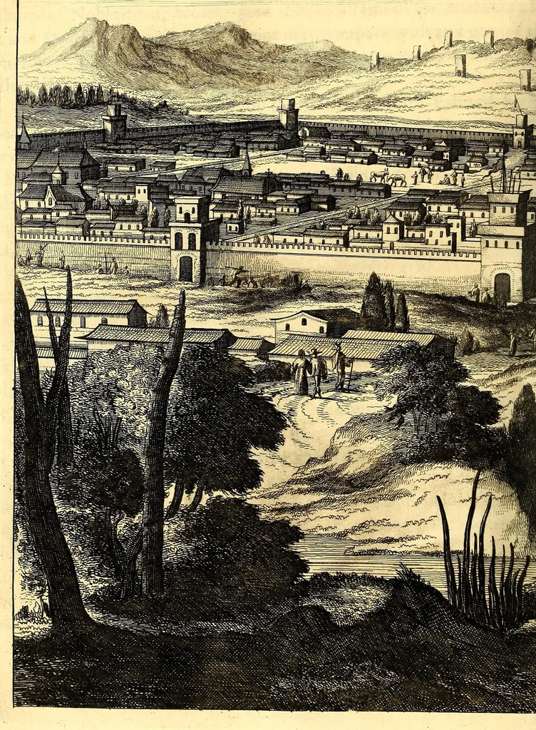An illustration from America: being the latest, and most accurate description of the Nevv VVorld; : containing the original of the inhabitants, and the remarkable voyages thither. The conquest of the vast empires of Mexico and Peru, and other large provinces and territories, with the several European plantations in those parts. Also their cities, fortresses, towns, temples, mountains, and rivers. Their habits, customs, manners, and religions. Their plants, beasts, birds, and serpents. With an appendix, containing, besides several other considerable additions, a brief survey of what hath been discover'd of the unknown South-Land and the Arctick region., 1671, leaf 596