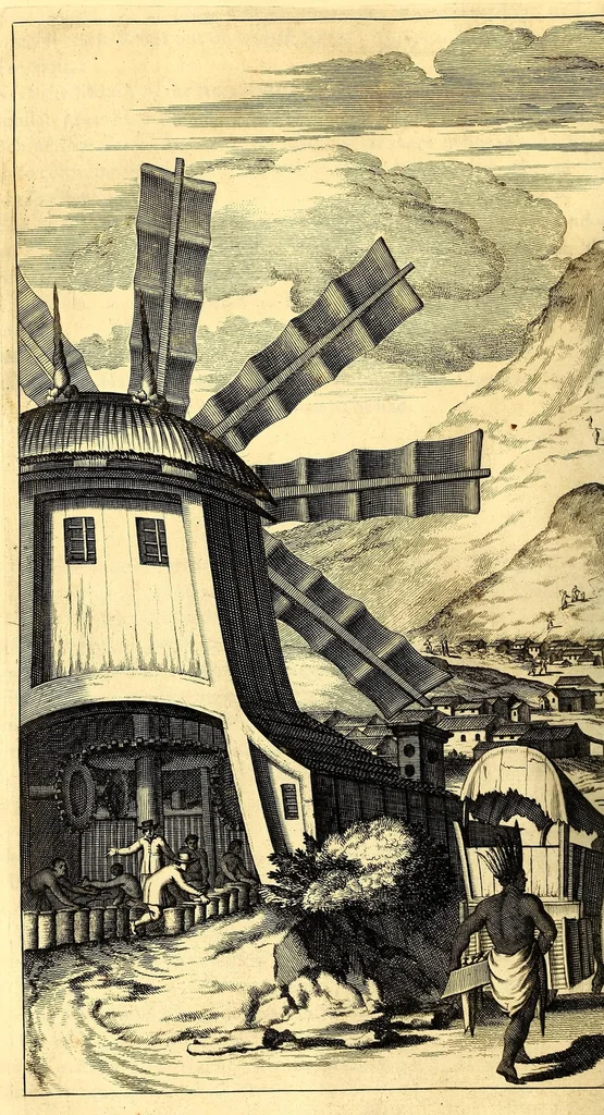 An illustration from America: being the latest, and most accurate description of the Nevv VVorld; : containing the original of the inhabitants, and the remarkable voyages thither. The conquest of the vast empires of Mexico and Peru, and other large provinces and territories, with the several European plantations in those parts. Also their cities, fortresses, towns, temples, mountains, and rivers. Their habits, customs, manners, and religions. Their plants, beasts, birds, and serpents. With an appendix, containing, besides several other considerable additions, a brief survey of what hath been discover'd of the unknown South-Land and the Arctick region., 1671, leaf 606