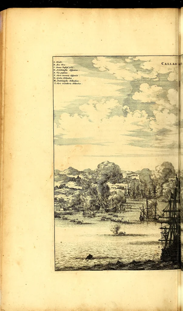 An illustration from America: being the latest, and most accurate description of the Nevv VVorld; : containing the original of the inhabitants, and the remarkable voyages thither. The conquest of the vast empires of Mexico and Peru, and other large provinces and territories, with the several European plantations in those parts. Also their cities, fortresses, towns, temples, mountains, and rivers. Their habits, customs, manners, and religions. Their plants, beasts, birds, and serpents. With an appendix, containing, besides several other considerable additions, a brief survey of what hath been discover'd of the unknown South-Land and the Arctick region., 1671, leaf 614