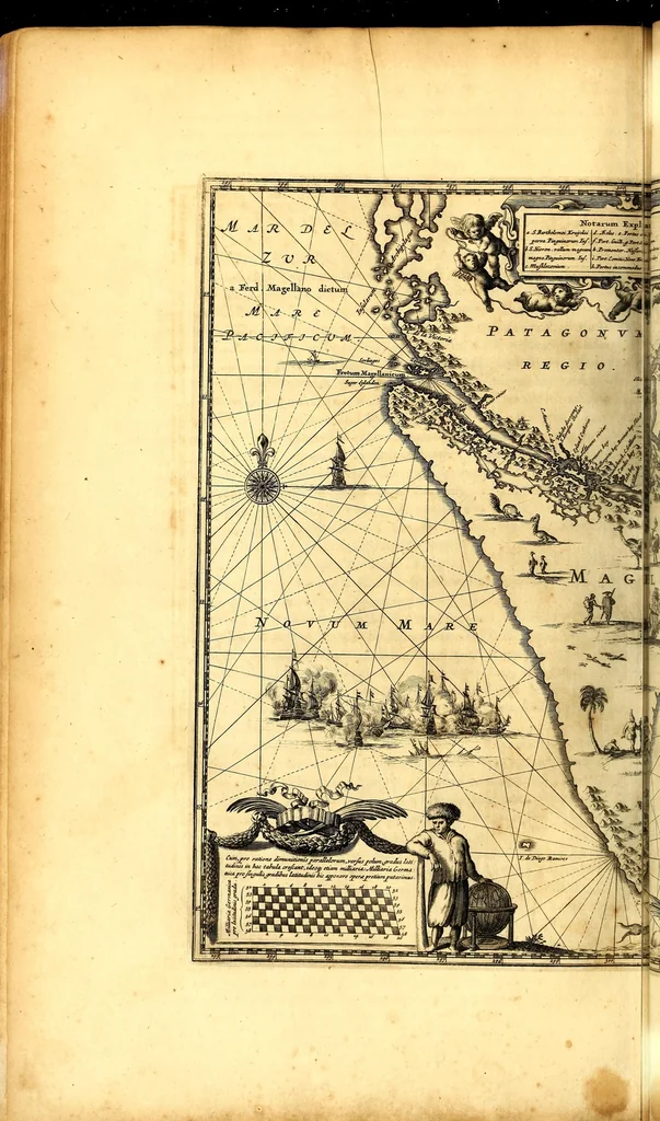 An illustration from America: being the latest, and most accurate description of the Nevv VVorld; : containing the original of the inhabitants, and the remarkable voyages thither. The conquest of the vast empires of Mexico and Peru, and other large provinces and territories, with the several European plantations in those parts. Also their cities, fortresses, towns, temples, mountains, and rivers. Their habits, customs, manners, and religions. Their plants, beasts, birds, and serpents. With an appendix, containing, besides several other considerable additions, a brief survey of what hath been discover'd of the unknown South-Land and the Arctick region., 1671, leaf 628