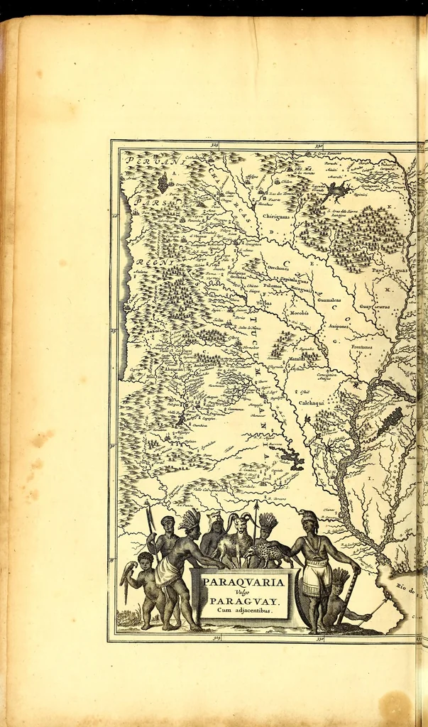 An illustration from America: being the latest, and most accurate description of the Nevv VVorld; : containing the original of the inhabitants, and the remarkable voyages thither. The conquest of the vast empires of Mexico and Peru, and other large provinces and territories, with the several European plantations in those parts. Also their cities, fortresses, towns, temples, mountains, and rivers. Their habits, customs, manners, and religions. Their plants, beasts, birds, and serpents. With an appendix, containing, besides several other considerable additions, a brief survey of what hath been discover'd of the unknown South-Land and the Arctick region., 1671, leaf 634