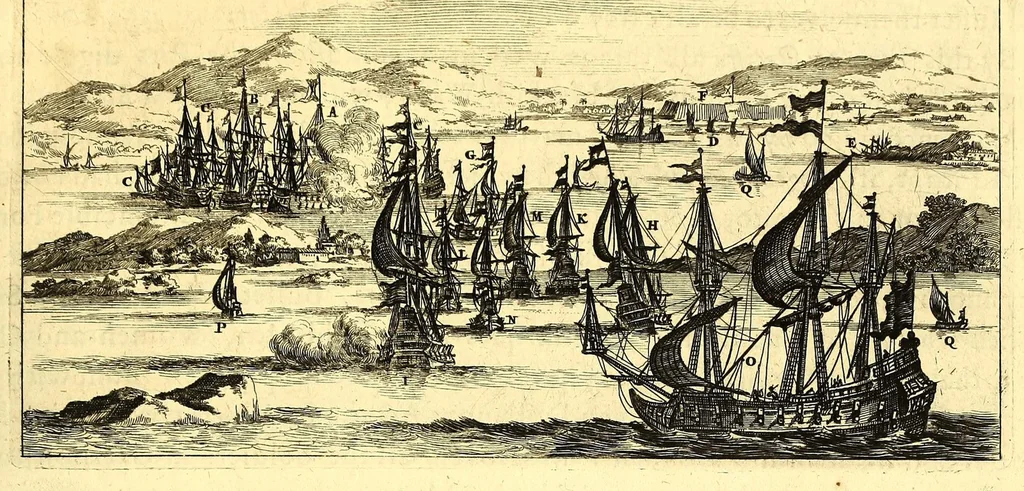 An illustration from America: being the latest, and most accurate description of the Nevv VVorld; : containing the original of the inhabitants, and the remarkable voyages thither. The conquest of the vast empires of Mexico and Peru, and other large provinces and territories, with the several European plantations in those parts. Also their cities, fortresses, towns, temples, mountains, and rivers. Their habits, customs, manners, and religions. Their plants, beasts, birds, and serpents. With an appendix, containing, besides several other considerable additions, a brief survey of what hath been discover'd of the unknown South-Land and the Arctick region., 1671, leaf 789