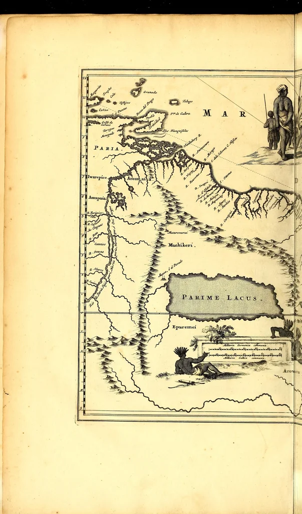 An illustration from America: being the latest, and most accurate description of the Nevv VVorld; : containing the original of the inhabitants, and the remarkable voyages thither. The conquest of the vast empires of Mexico and Peru, and other large provinces and territories, with the several European plantations in those parts. Also their cities, fortresses, towns, temples, mountains, and rivers. Their habits, customs, manners, and religions. Their plants, beasts, birds, and serpents. With an appendix, containing, besides several other considerable additions, a brief survey of what hath been discover'd of the unknown South-Land and the Arctick region., 1671, leaf 832