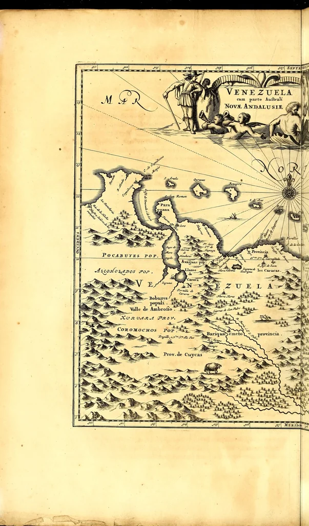 An illustration from America: being the latest, and most accurate description of the Nevv VVorld; : containing the original of the inhabitants, and the remarkable voyages thither. The conquest of the vast empires of Mexico and Peru, and other large provinces and territories, with the several European plantations in those parts. Also their cities, fortresses, towns, temples, mountains, and rivers. Their habits, customs, manners, and religions. Their plants, beasts, birds, and serpents. With an appendix, containing, besides several other considerable additions, a brief survey of what hath been discover'd of the unknown South-Land and the Arctick region., 1671, leaf 858