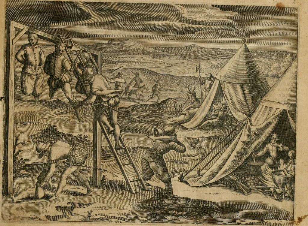 An illustration from America, das ist, Erfindung vnd Offenbahrung der Newen Welt : deroselbigen Völcker, Gestalt, Sitten, Gebräuch, Policey vnd Gottesdienst, 1617, leaf 106