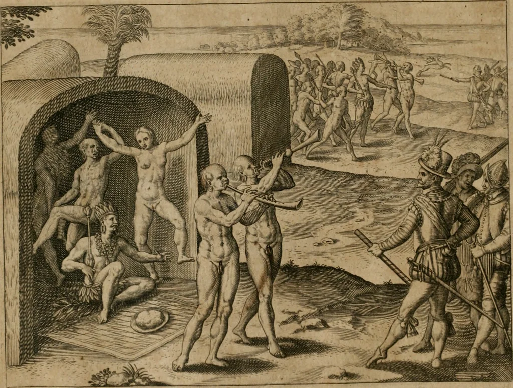 An illustration from America, das ist, Erfindung vnd Offenbahrung der Newen Welt : deroselbigen Völcker, Gestalt, Sitten, Gebräuch, Policey vnd Gottesdienst, 1617, leaf 113