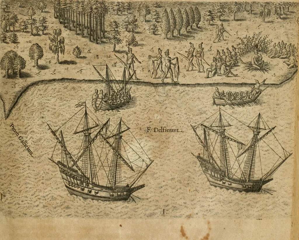 An illustration from America, das ist, Erfindung vnd Offenbahrung der Newen Welt : deroselbigen Völcker, Gestalt, Sitten, Gebräuch, Policey vnd Gottesdienst, 1617, leaf 122