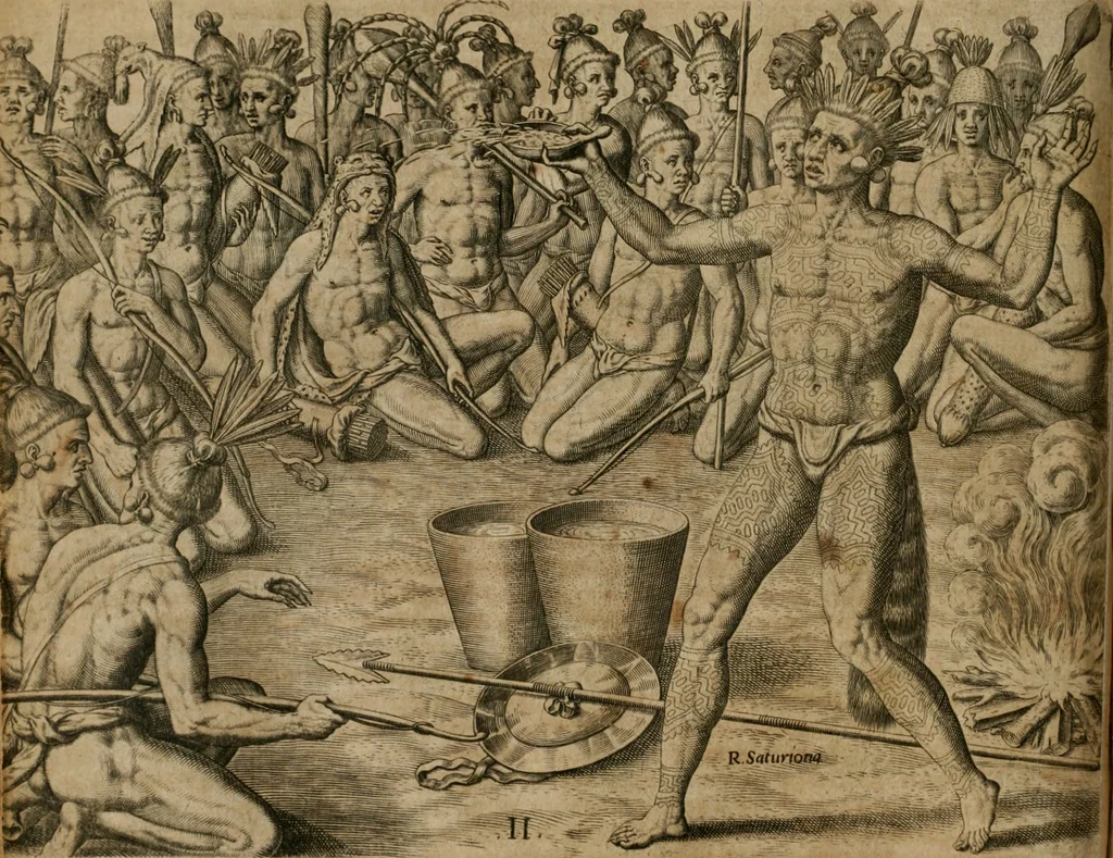 An illustration from America, das ist, Erfindung vnd Offenbahrung der Newen Welt : deroselbigen Völcker, Gestalt, Sitten, Gebräuch, Policey vnd Gottesdienst, 1617, leaf 127