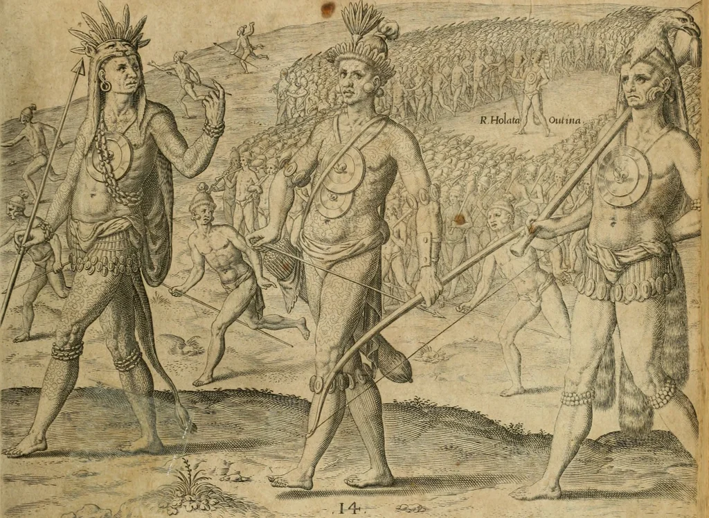 An illustration from America, das ist, Erfindung vnd Offenbahrung der Newen Welt : deroselbigen Völcker, Gestalt, Sitten, Gebräuch, Policey vnd Gottesdienst, 1617, leaf 130
