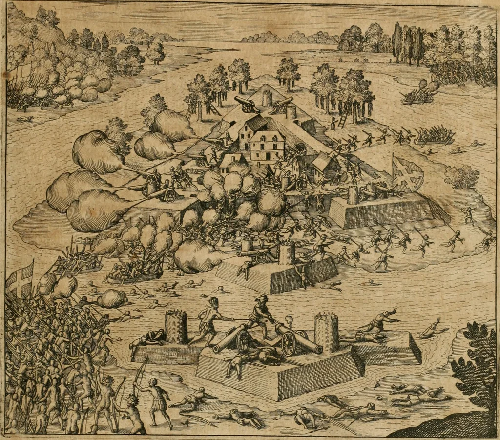 An illustration from America, das ist, Erfindung vnd Offenbahrung der Newen Welt : deroselbigen Völcker, Gestalt, Sitten, Gebräuch, Policey vnd Gottesdienst, 1617, leaf 152