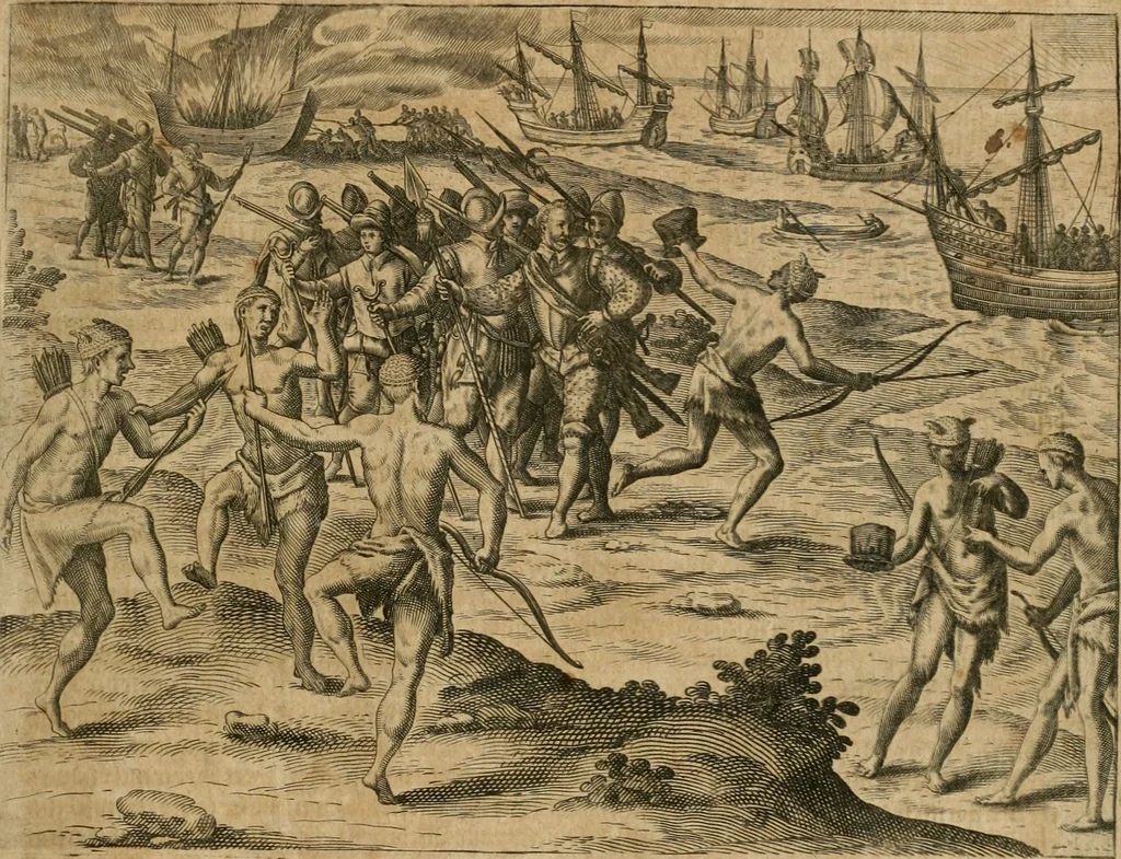 An illustration from America, das ist, Erfindung vnd Offenbahrung der Newen Welt : deroselbigen Völcker, Gestalt, Sitten, Gebräuch, Policey vnd Gottesdienst, 1617, leaf 158