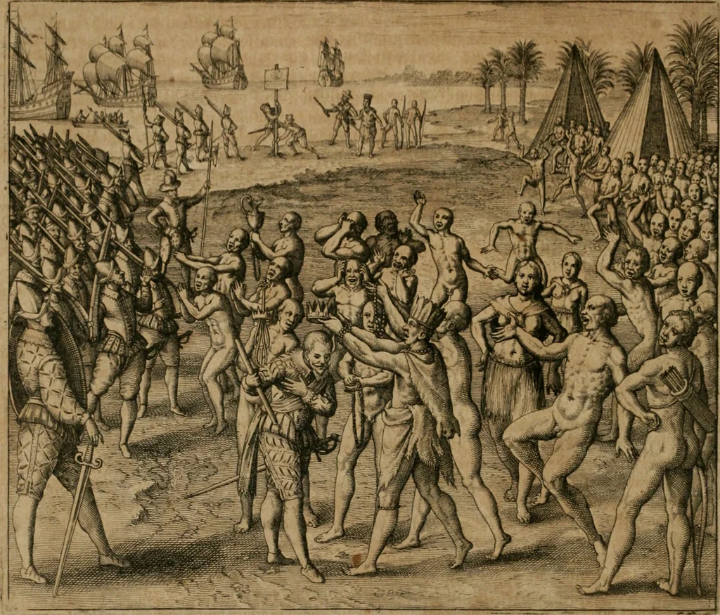 An illustration from America, das ist, Erfindung vnd Offenbahrung der Newen Welt : deroselbigen Völcker, Gestalt, Sitten, Gebräuch, Policey vnd Gottesdienst, 1617, leaf 161