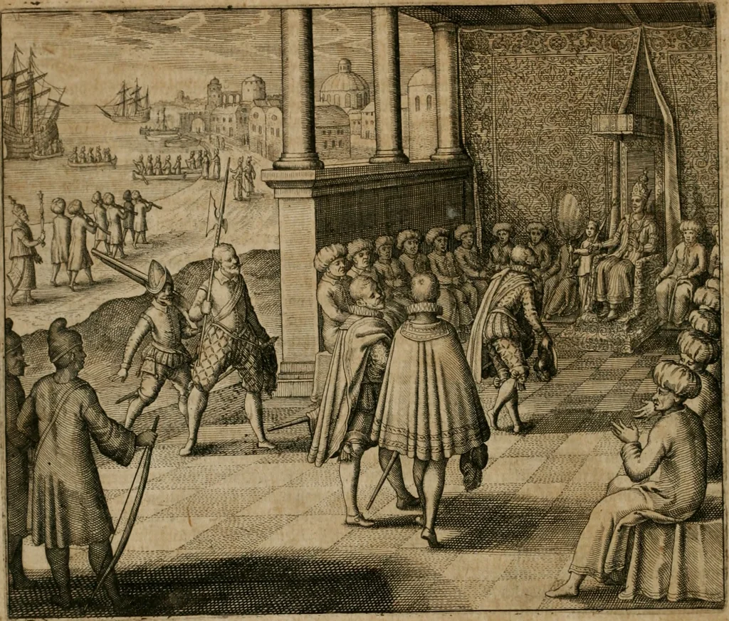 An illustration from America, das ist, Erfindung vnd Offenbahrung der Newen Welt : deroselbigen Völcker, Gestalt, Sitten, Gebräuch, Policey vnd Gottesdienst, 1617, leaf 163