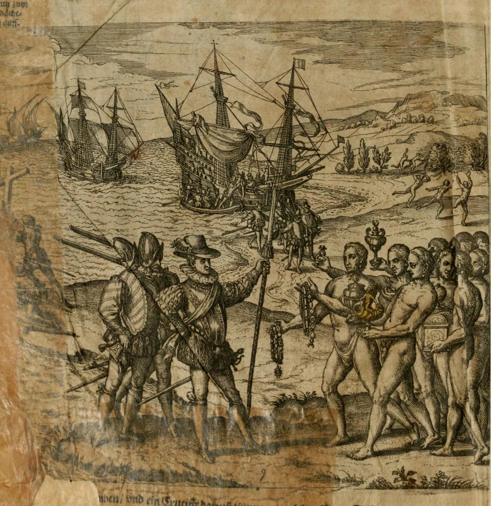 An illustration from America, das ist, Erfindung vnd Offenbahrung der Newen Welt : deroselbigen Völcker, Gestalt, Sitten, Gebräuch, Policey vnd Gottesdienst, 1617, leaf 17