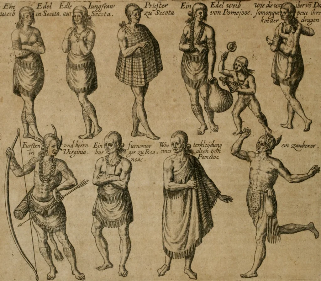An illustration from America, das ist, Erfindung vnd Offenbahrung der Newen Welt : deroselbigen Völcker, Gestalt, Sitten, Gebräuch, Policey vnd Gottesdienst, 1617, leaf 179