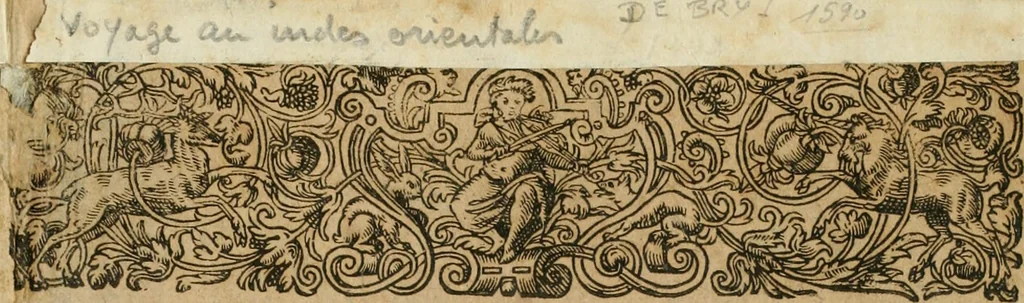 An illustration from America, das ist, Erfindung vnd Offenbahrung der Newen Welt : deroselbigen Völcker, Gestalt, Sitten, Gebräuch, Policey vnd Gottesdienst, 1617, leaf 2