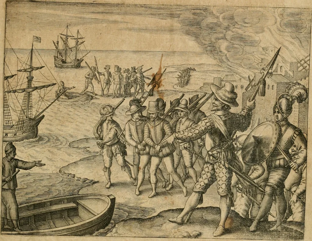 An illustration from America, das ist, Erfindung vnd Offenbahrung der Newen Welt : deroselbigen Völcker, Gestalt, Sitten, Gebräuch, Policey vnd Gottesdienst, 1617, leaf 202