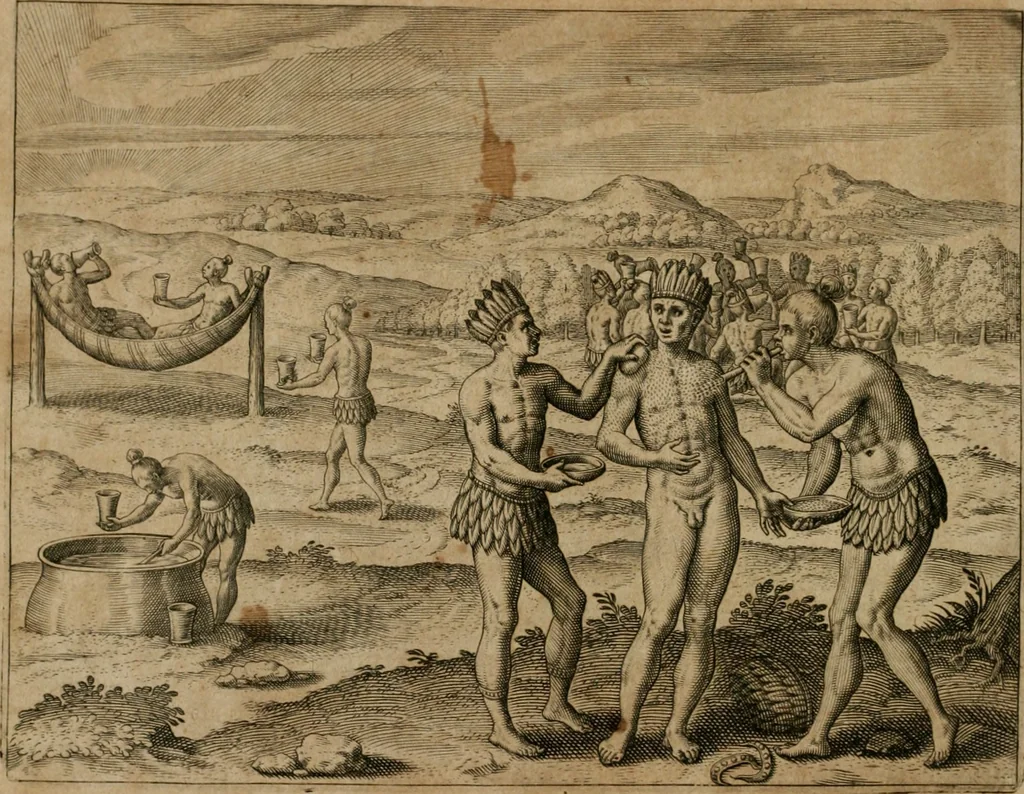 An illustration from America, das ist, Erfindung vnd Offenbahrung der Newen Welt : deroselbigen Völcker, Gestalt, Sitten, Gebräuch, Policey vnd Gottesdienst, 1617, leaf 203