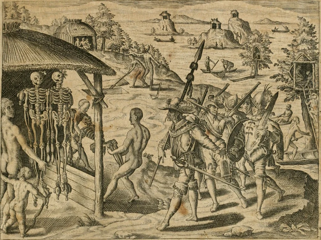 An illustration from America, das ist, Erfindung vnd Offenbahrung der Newen Welt : deroselbigen Völcker, Gestalt, Sitten, Gebräuch, Policey vnd Gottesdienst, 1617, leaf 206