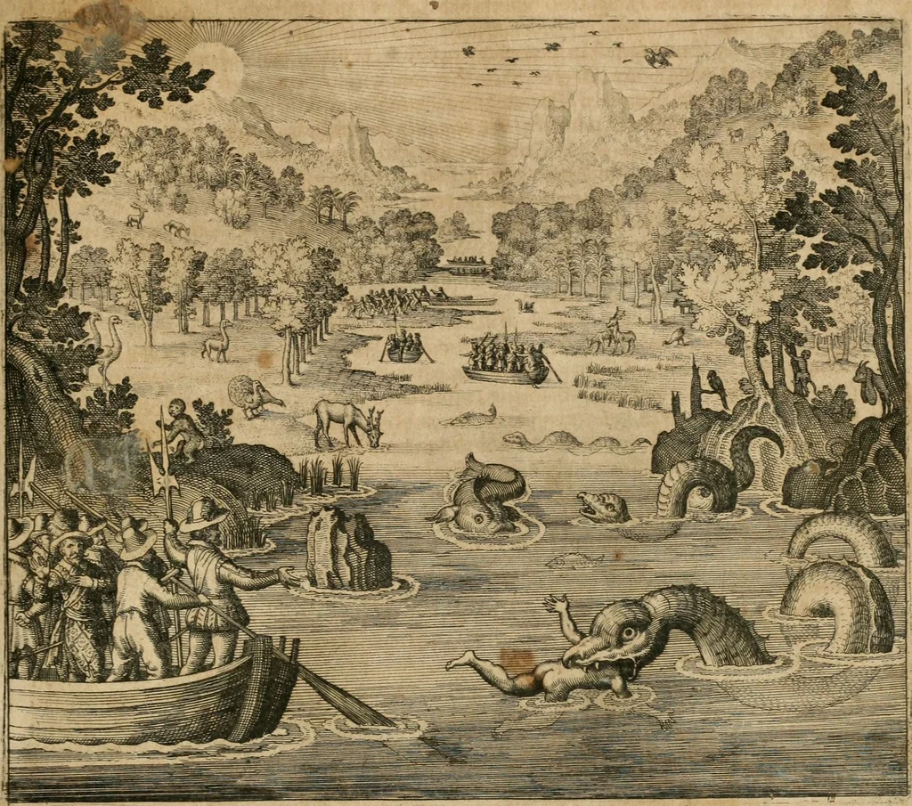 An illustration from America, das ist, Erfindung vnd Offenbahrung der Newen Welt : deroselbigen Völcker, Gestalt, Sitten, Gebräuch, Policey vnd Gottesdienst, 1617, leaf 208
