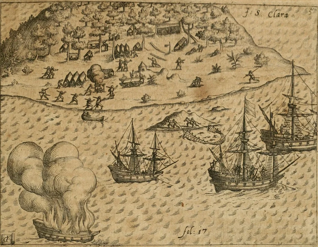 An illustration from America, das ist, Erfindung vnd Offenbahrung der Newen Welt : deroselbigen Völcker, Gestalt, Sitten, Gebräuch, Policey vnd Gottesdienst, 1617, leaf 226