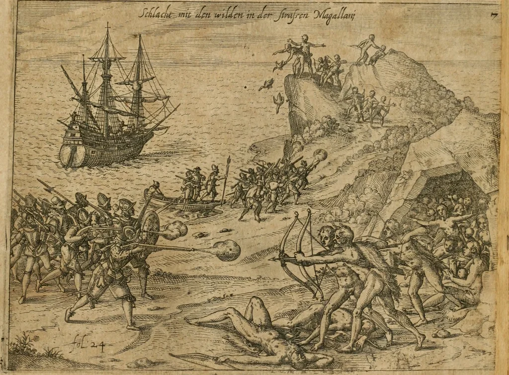 An illustration from America, das ist, Erfindung vnd Offenbahrung der Newen Welt : deroselbigen Völcker, Gestalt, Sitten, Gebräuch, Policey vnd Gottesdienst, 1617, leaf 228