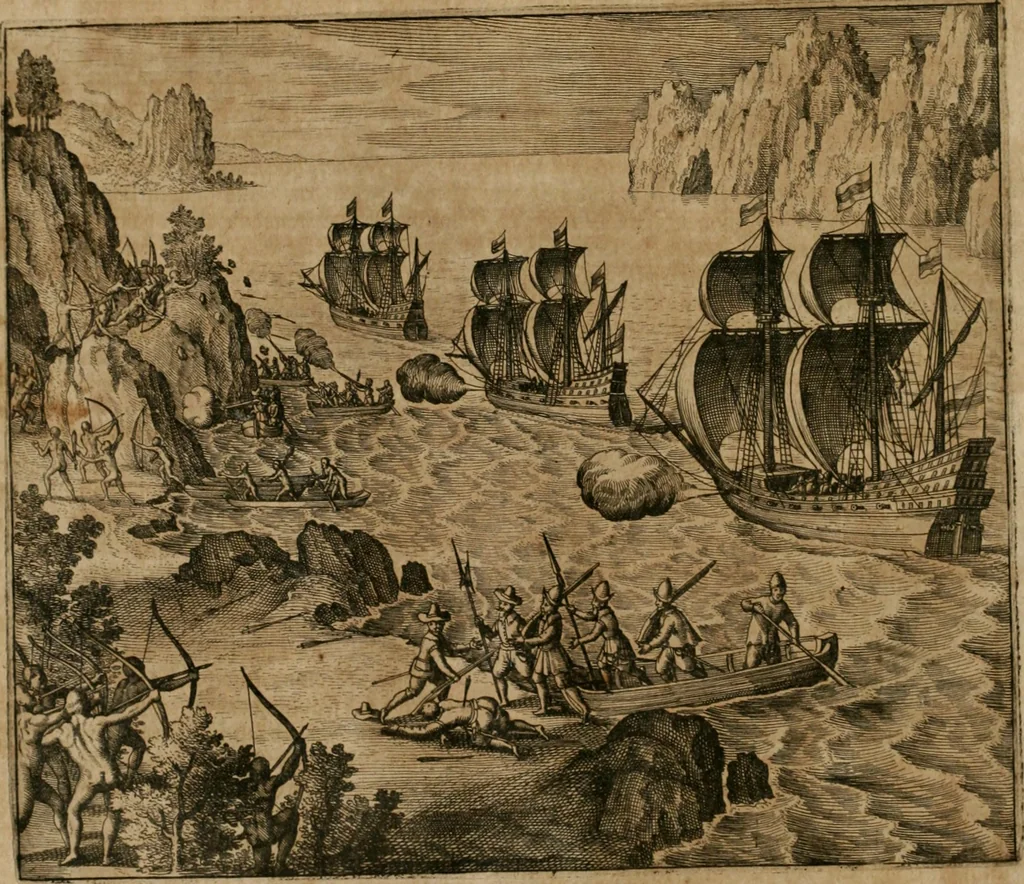 An illustration from America, das ist, Erfindung vnd Offenbahrung der Newen Welt : deroselbigen Völcker, Gestalt, Sitten, Gebräuch, Policey vnd Gottesdienst, 1617, leaf 259