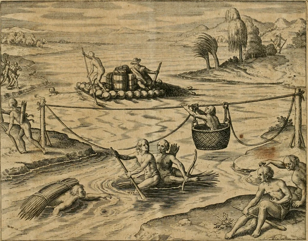 An illustration from America, das ist, Erfindung vnd Offenbahrung der Newen Welt : deroselbigen Völcker, Gestalt, Sitten, Gebräuch, Policey vnd Gottesdienst, 1617, leaf 298