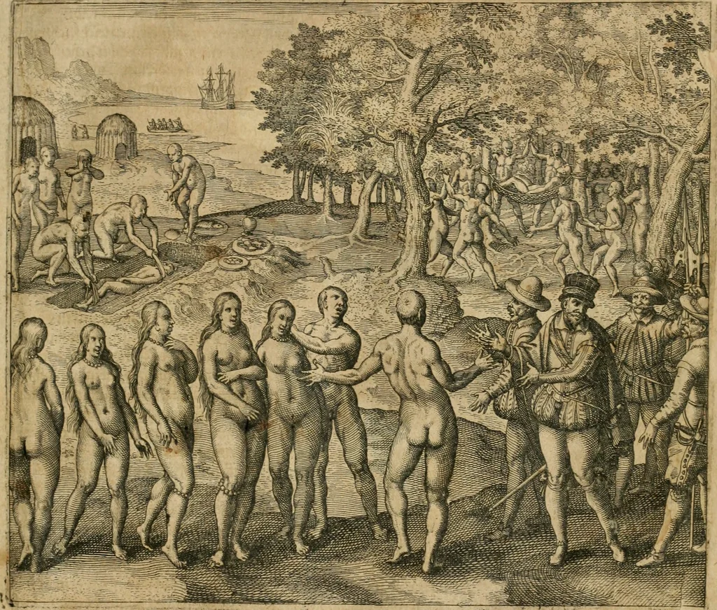 An illustration from America, das ist, Erfindung vnd Offenbahrung der Newen Welt : deroselbigen Völcker, Gestalt, Sitten, Gebräuch, Policey vnd Gottesdienst, 1617, leaf 30