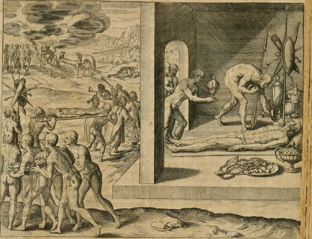 An illustration from America, das ist, Erfindung vnd Offenbahrung der Newen Welt : deroselbigen Völcker, Gestalt, Sitten, Gebräuch, Policey vnd Gottesdienst, 1617, leaf 320