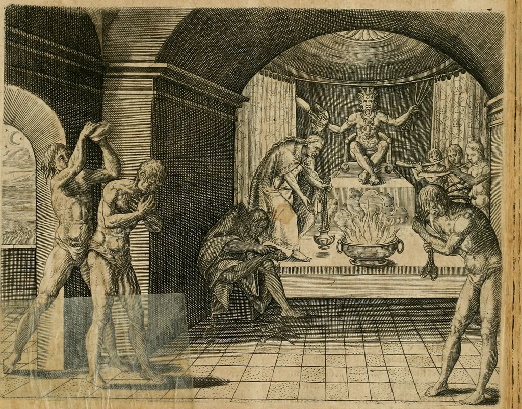 An illustration from America, das ist, Erfindung vnd Offenbahrung der Newen Welt : deroselbigen Völcker, Gestalt, Sitten, Gebräuch, Policey vnd Gottesdienst, 1617, leaf 326