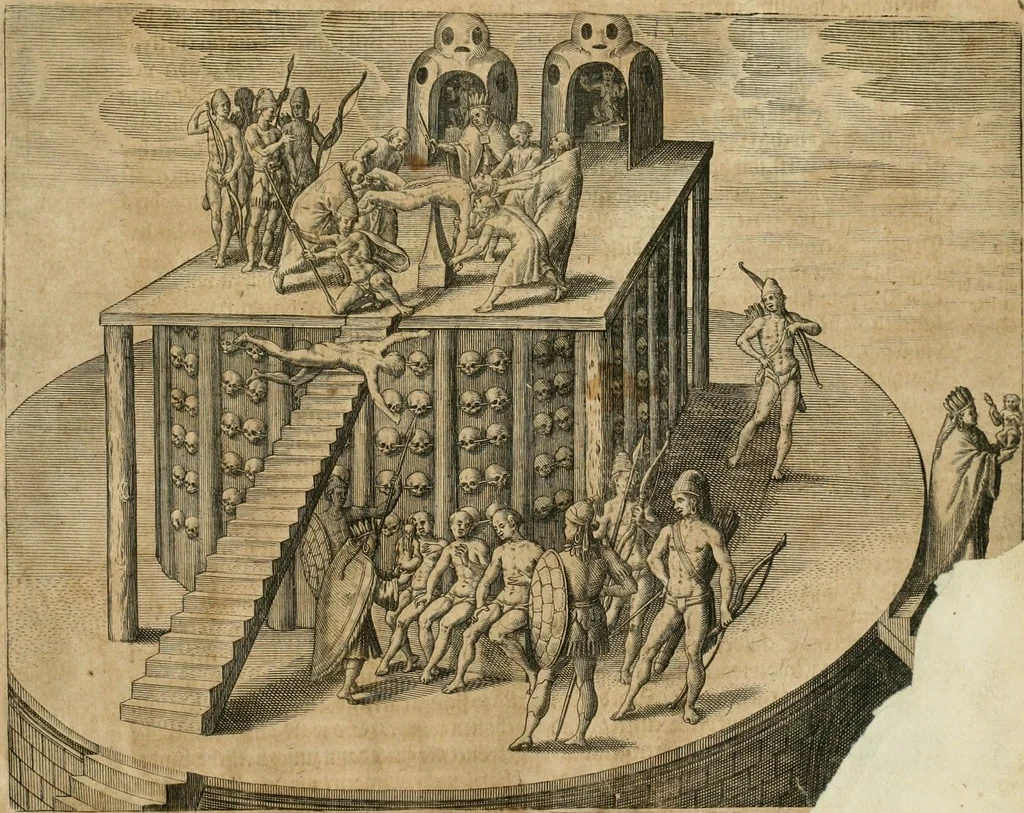 An illustration from America, das ist, Erfindung vnd Offenbahrung der Newen Welt : deroselbigen Völcker, Gestalt, Sitten, Gebräuch, Policey vnd Gottesdienst, 1617, leaf 328