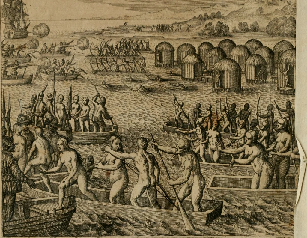 An illustration from America, das ist, Erfindung vnd Offenbahrung der Newen Welt : deroselbigen Völcker, Gestalt, Sitten, Gebräuch, Policey vnd Gottesdienst, 1617, leaf 33