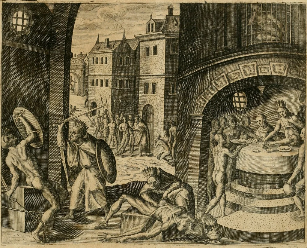An illustration from America, das ist, Erfindung vnd Offenbahrung der Newen Welt : deroselbigen Völcker, Gestalt, Sitten, Gebräuch, Policey vnd Gottesdienst, 1617, leaf 330
