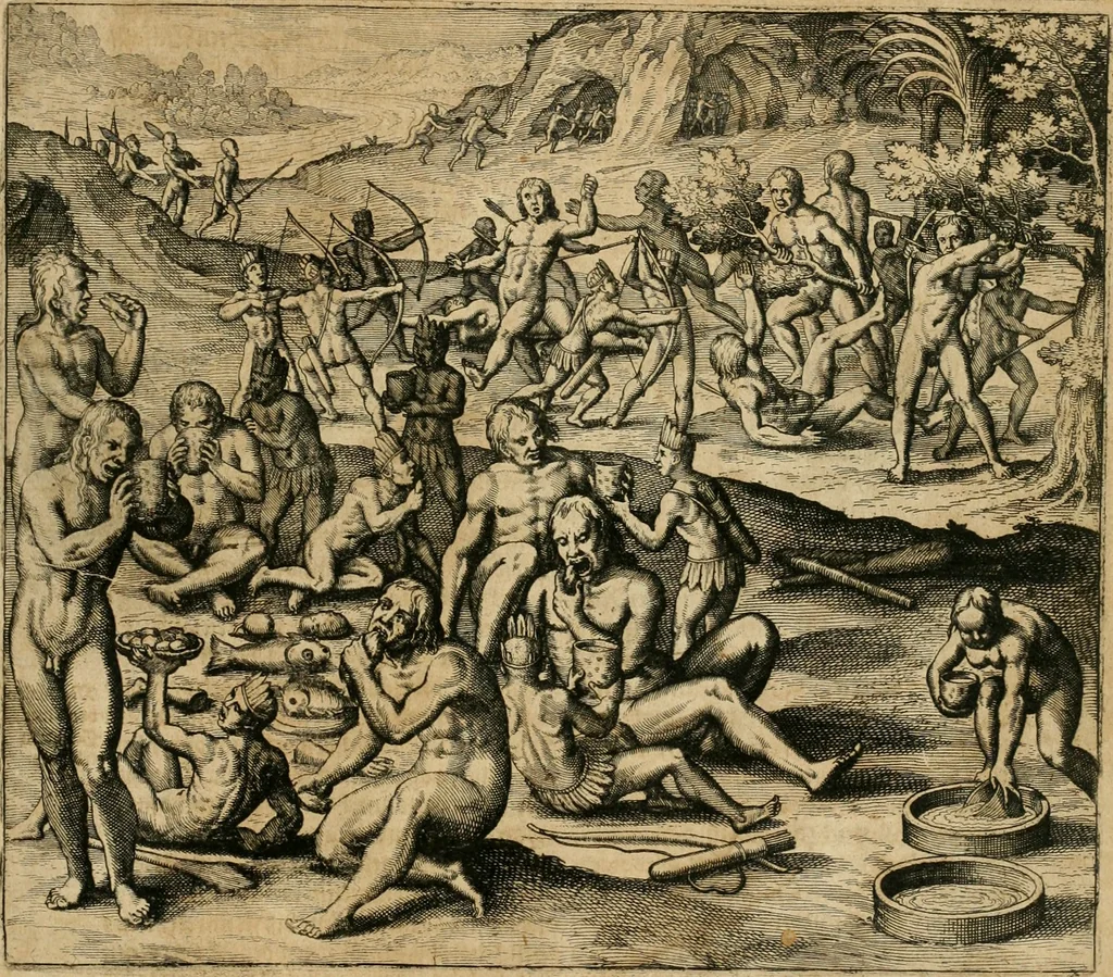 An illustration from America, das ist, Erfindung vnd Offenbahrung der Newen Welt : deroselbigen Völcker, Gestalt, Sitten, Gebräuch, Policey vnd Gottesdienst, 1617, leaf 344
