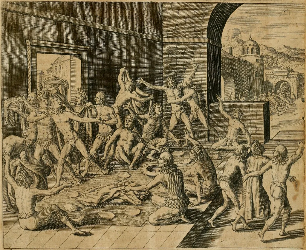 An illustration from America, das ist, Erfindung vnd Offenbahrung der Newen Welt : deroselbigen Völcker, Gestalt, Sitten, Gebräuch, Policey vnd Gottesdienst, 1617, leaf 352