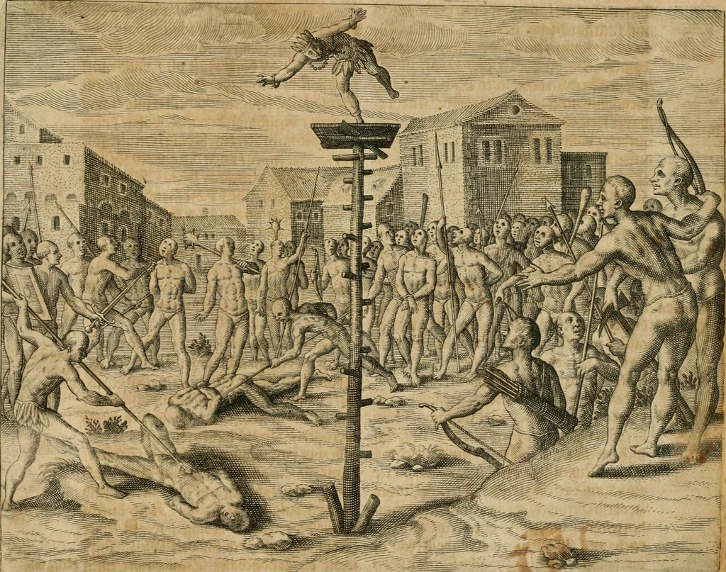 An illustration from America, das ist, Erfindung vnd Offenbahrung der Newen Welt : deroselbigen Völcker, Gestalt, Sitten, Gebräuch, Policey vnd Gottesdienst, 1617, leaf 354