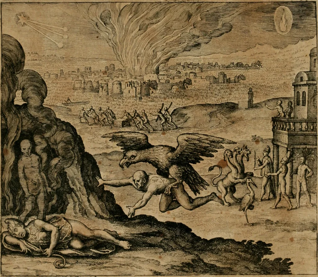 An illustration from America, das ist, Erfindung vnd Offenbahrung der Newen Welt : deroselbigen Völcker, Gestalt, Sitten, Gebräuch, Policey vnd Gottesdienst, 1617, leaf 359