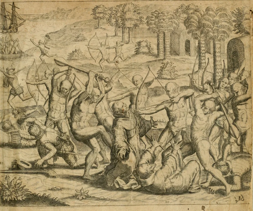An illustration from America, das ist, Erfindung vnd Offenbahrung der Newen Welt : deroselbigen Völcker, Gestalt, Sitten, Gebräuch, Policey vnd Gottesdienst, 1617, leaf 40