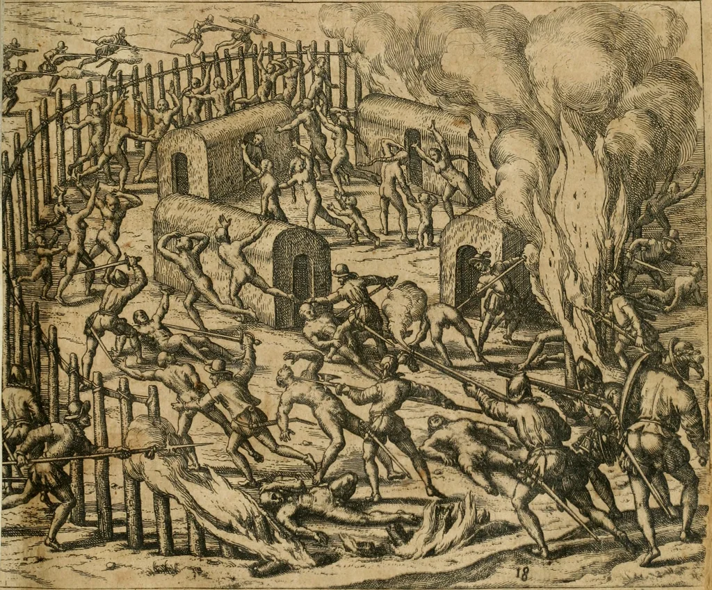 An illustration from America, das ist, Erfindung vnd Offenbahrung der Newen Welt : deroselbigen Völcker, Gestalt, Sitten, Gebräuch, Policey vnd Gottesdienst, 1617, leaf 46