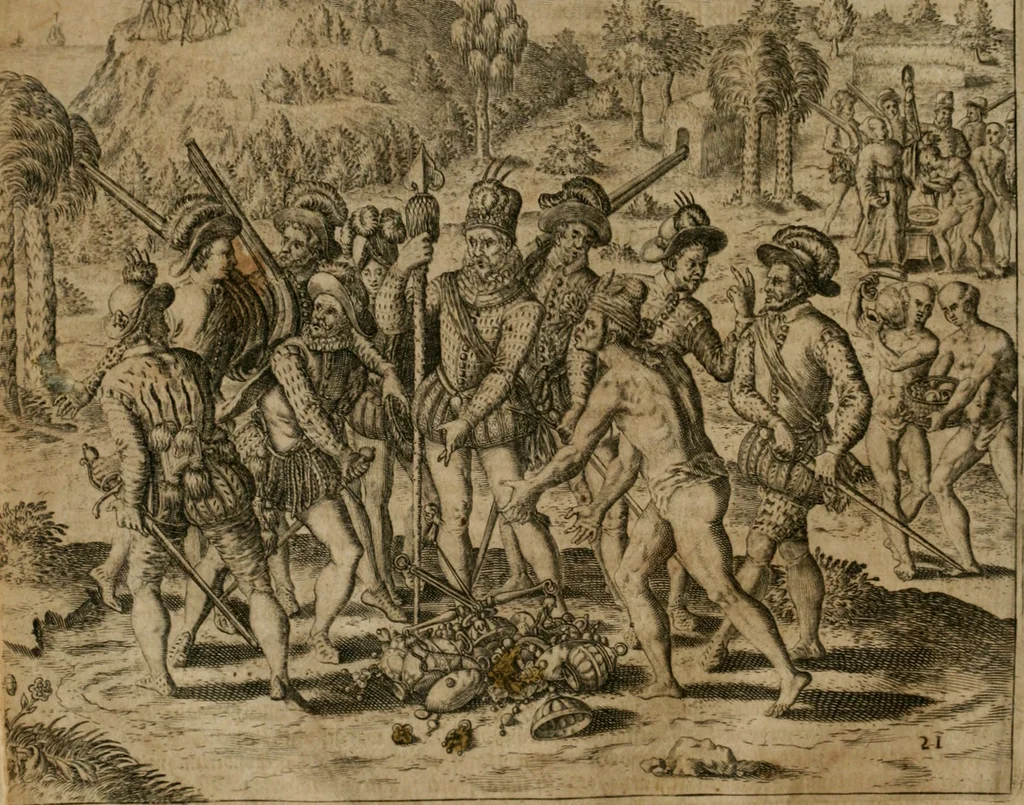 An illustration from America, das ist, Erfindung vnd Offenbahrung der Newen Welt : deroselbigen Völcker, Gestalt, Sitten, Gebräuch, Policey vnd Gottesdienst, 1617, leaf 51