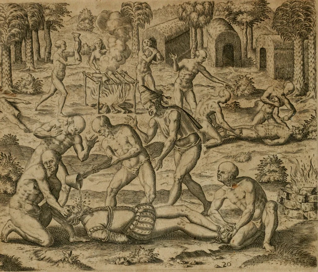An illustration from America, das ist, Erfindung vnd Offenbahrung der Newen Welt : deroselbigen Völcker, Gestalt, Sitten, Gebräuch, Policey vnd Gottesdienst, 1617, leaf 55