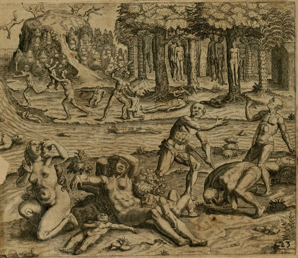 An illustration from America, das ist, Erfindung vnd Offenbahrung der Newen Welt : deroselbigen Völcker, Gestalt, Sitten, Gebräuch, Policey vnd Gottesdienst, 1617, leaf 57