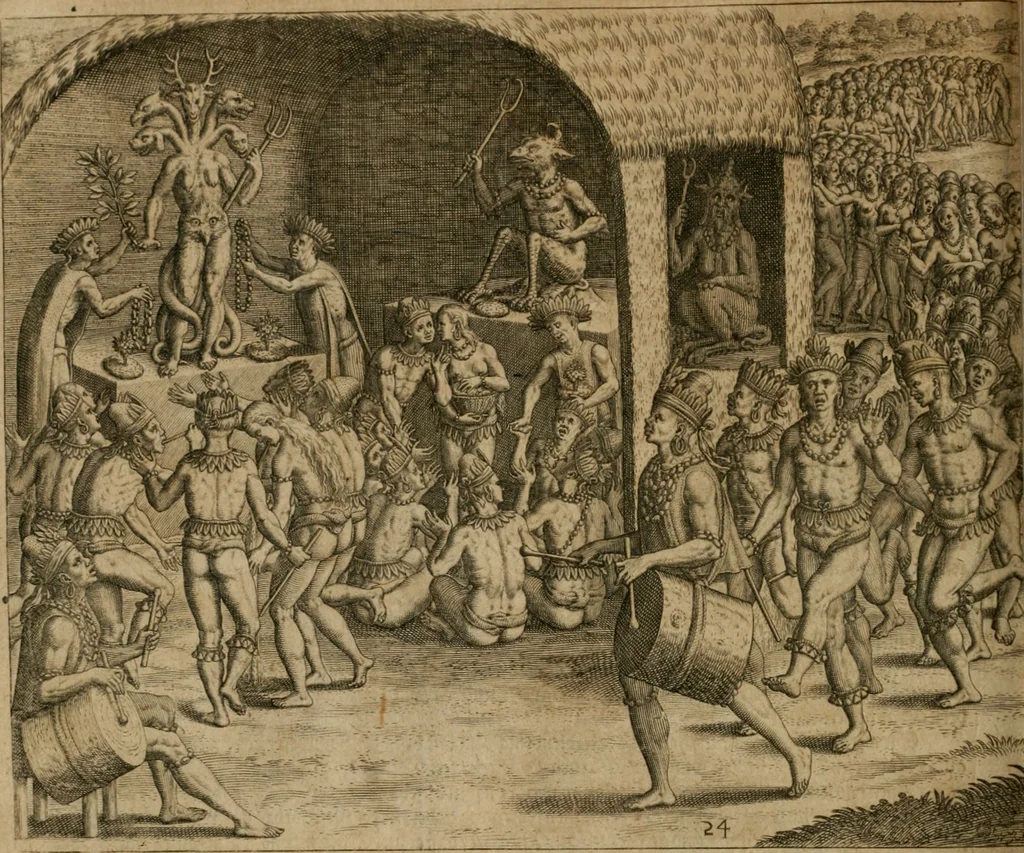 An illustration from America, das ist, Erfindung vnd Offenbahrung der Newen Welt : deroselbigen Völcker, Gestalt, Sitten, Gebräuch, Policey vnd Gottesdienst, 1617, leaf 59