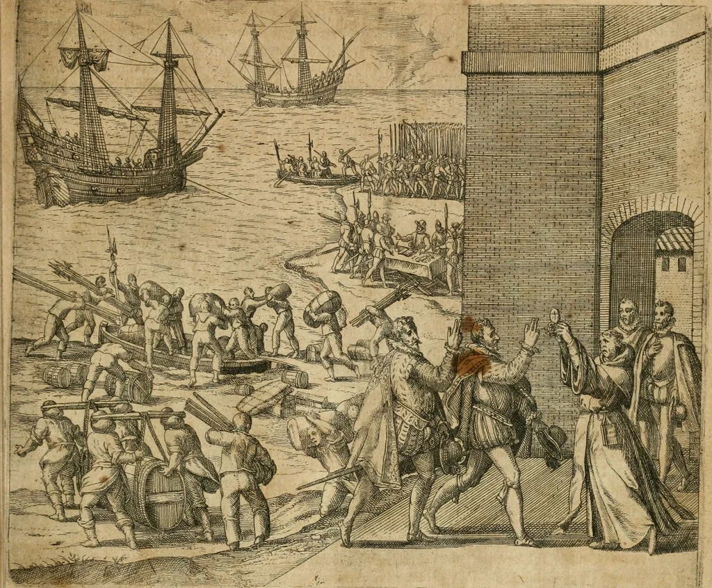 An illustration from America, das ist, Erfindung vnd Offenbahrung der Newen Welt : deroselbigen Völcker, Gestalt, Sitten, Gebräuch, Policey vnd Gottesdienst, 1617, leaf 66