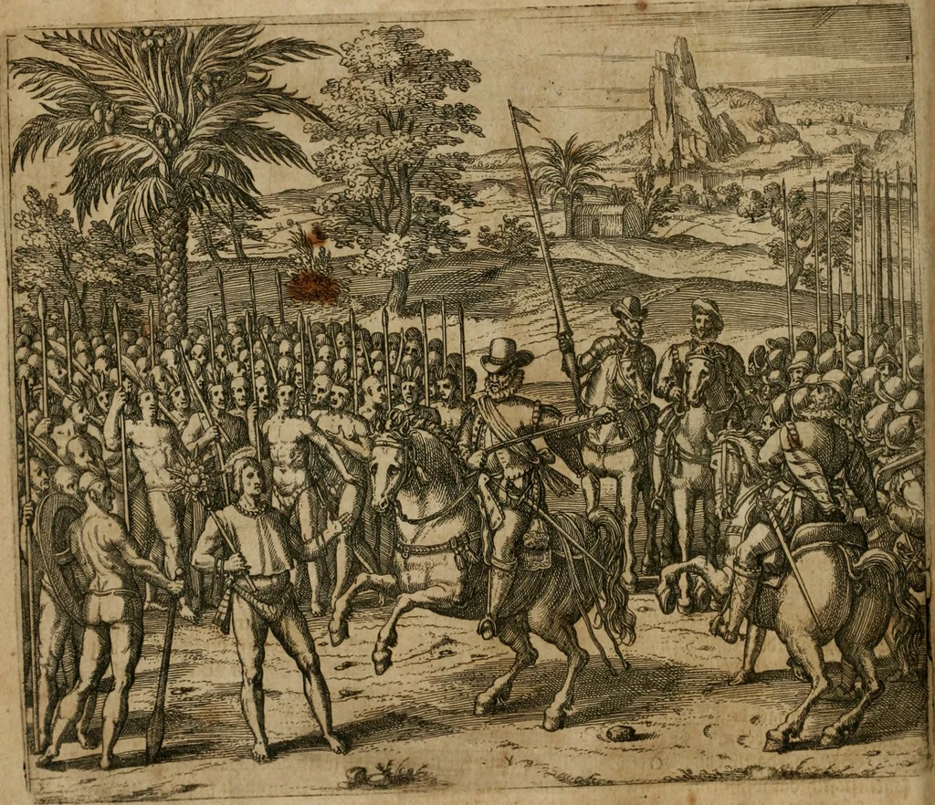 An illustration from America, das ist, Erfindung vnd Offenbahrung der Newen Welt : deroselbigen Völcker, Gestalt, Sitten, Gebräuch, Policey vnd Gottesdienst, 1617, leaf 67