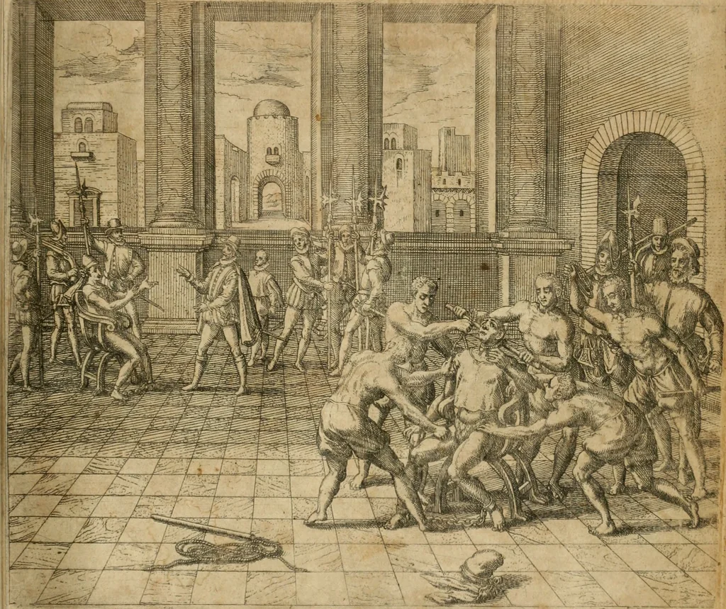 An illustration from America, das ist, Erfindung vnd Offenbahrung der Newen Welt : deroselbigen Völcker, Gestalt, Sitten, Gebräuch, Policey vnd Gottesdienst, 1617, leaf 72