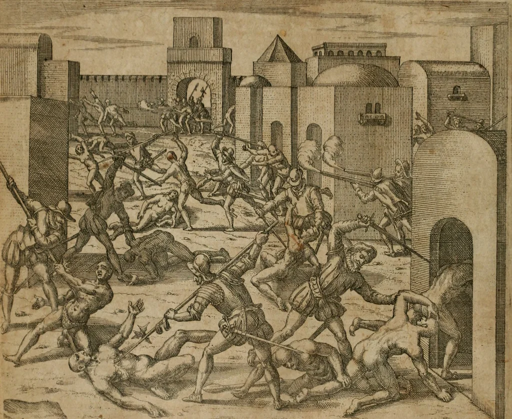 An illustration from America, das ist, Erfindung vnd Offenbahrung der Newen Welt : deroselbigen Völcker, Gestalt, Sitten, Gebräuch, Policey vnd Gottesdienst, 1617, leaf 73