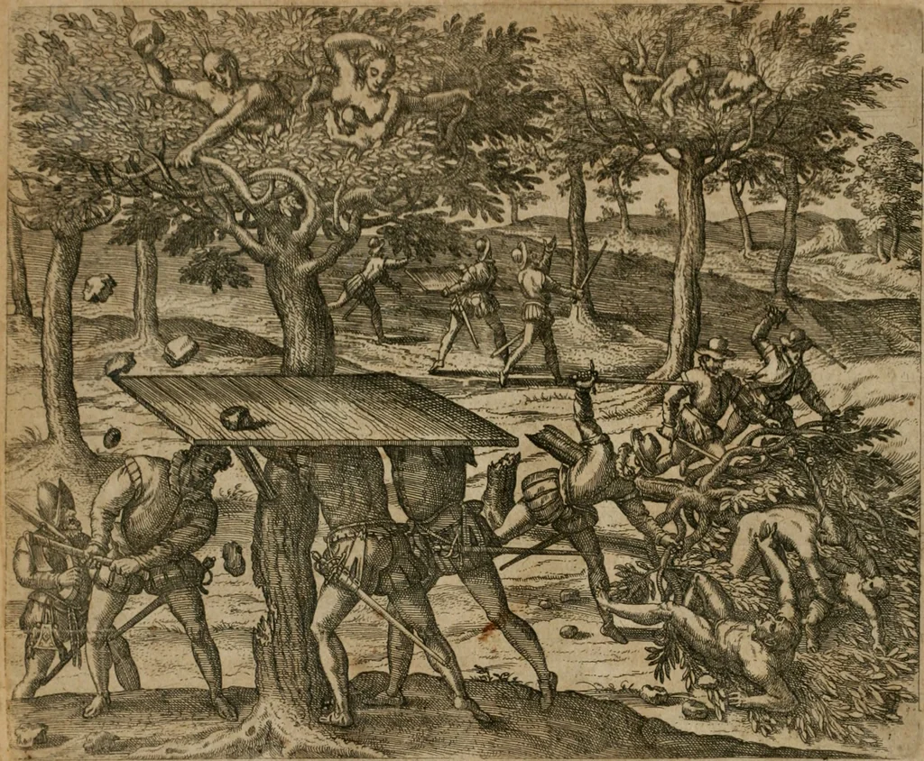 An illustration from America, das ist, Erfindung vnd Offenbahrung der Newen Welt : deroselbigen Völcker, Gestalt, Sitten, Gebräuch, Policey vnd Gottesdienst, 1617, leaf 89