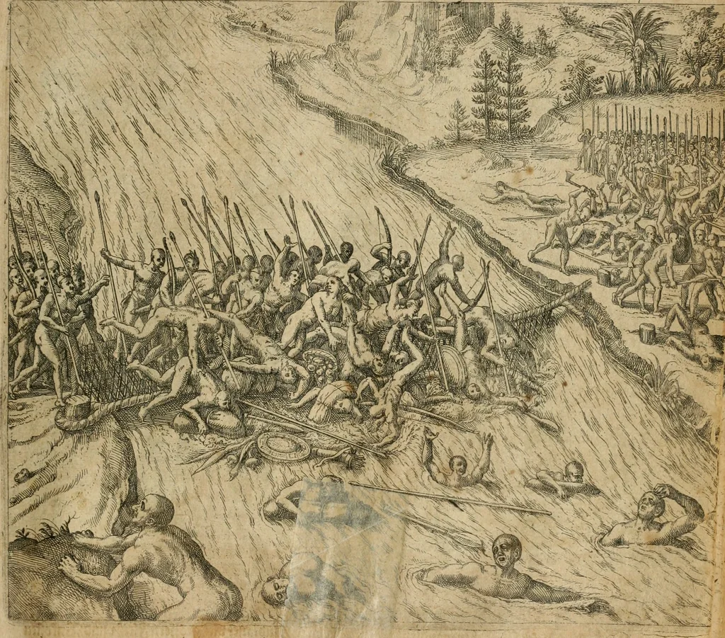 An illustration from America, das ist, Erfindung vnd Offenbahrung der Newen Welt : deroselbigen Völcker, Gestalt, Sitten, Gebräuch, Policey vnd Gottesdienst, 1617, leaf 90